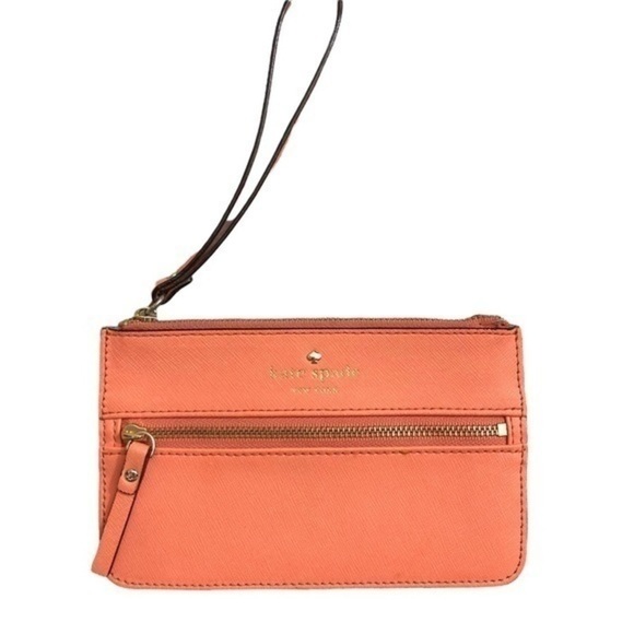 Kate spade peach saffiano leather wristlet bag